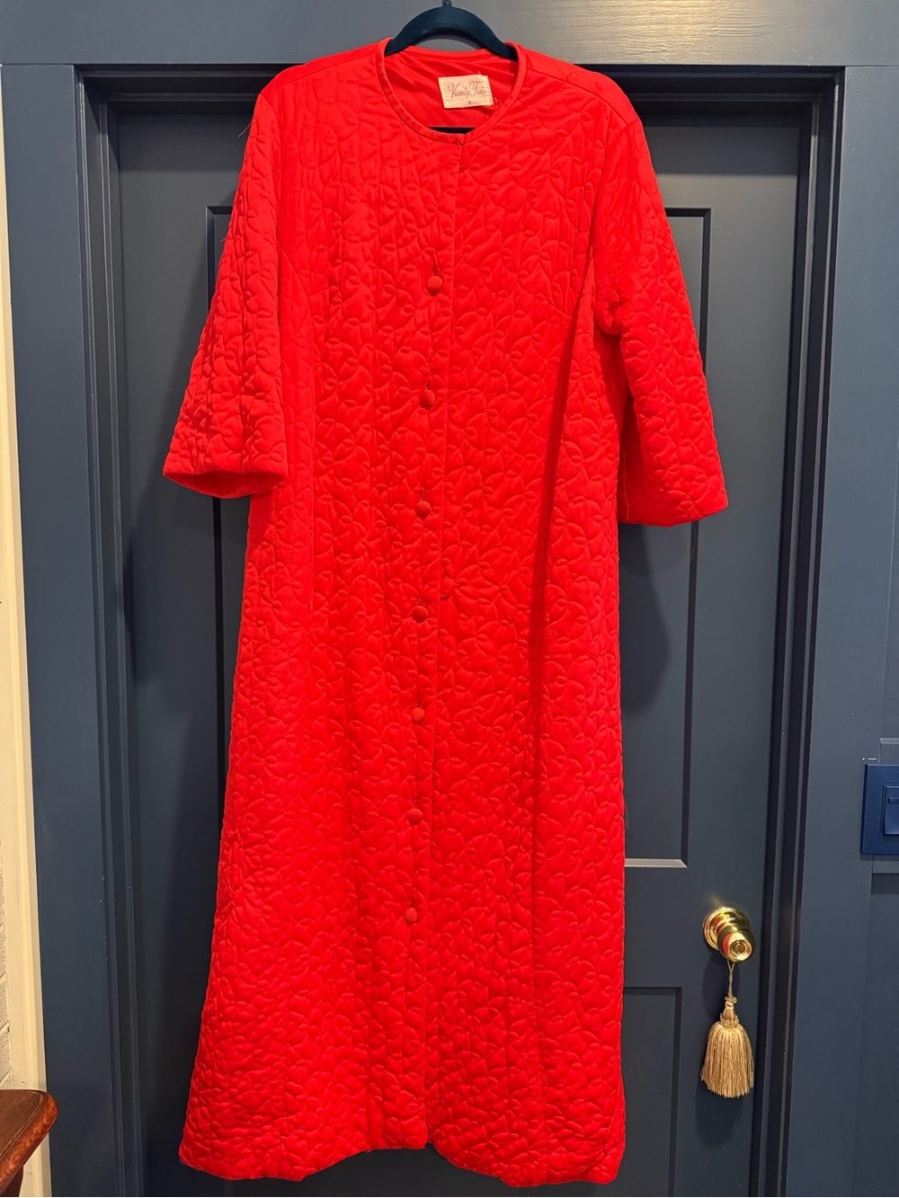 Vanity Fair Quilted Red Maxi Dress with Front Snaps
